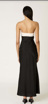 Black and White Colorblock Satin Maxi Dress by NIA