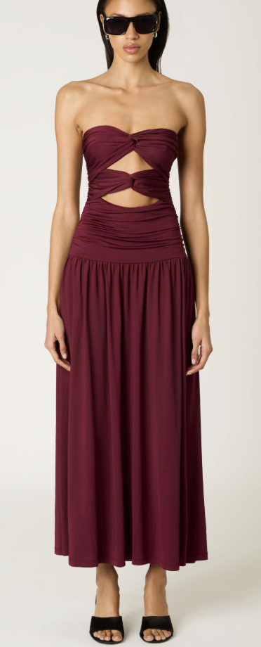 Wilshire Strapless Red Midi Dress by NIA