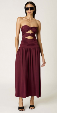 Wilshire Strapless Red Midi Dress by NIA