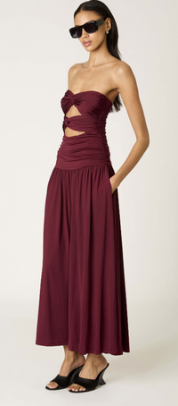 Wilshire Strapless Red Midi Dress by NIA