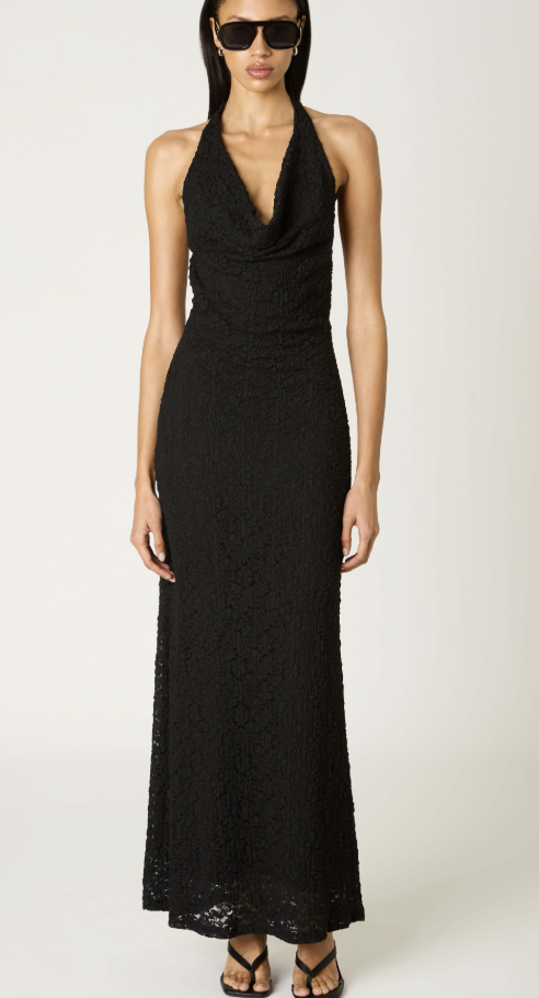 Thalia Black Lace Halter Maxi Dress by NIA