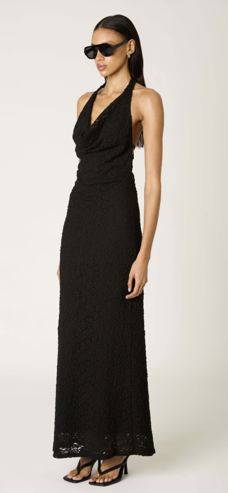 Thalia Black Lace Halter Maxi Dress by NIA