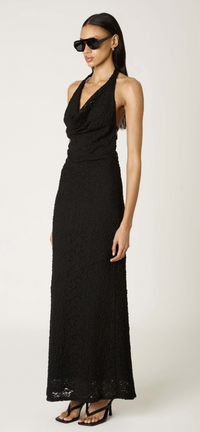 Thalia Black Lace Halter Maxi Dress by NIA
