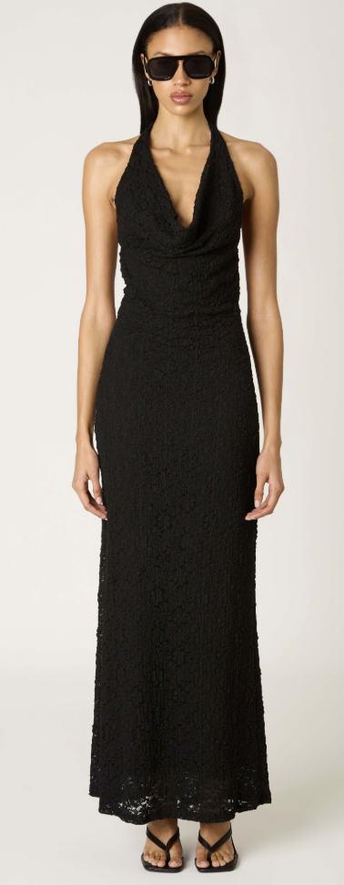 Thalia Black Lace Halter Maxi Dress by NIA