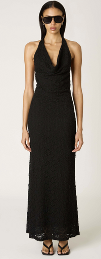 Thalia Black Lace Halter Maxi Dress by NIA