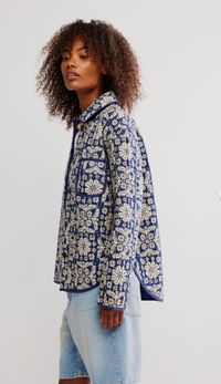 Alexie Blue and White Quilted Jacket by Free People
