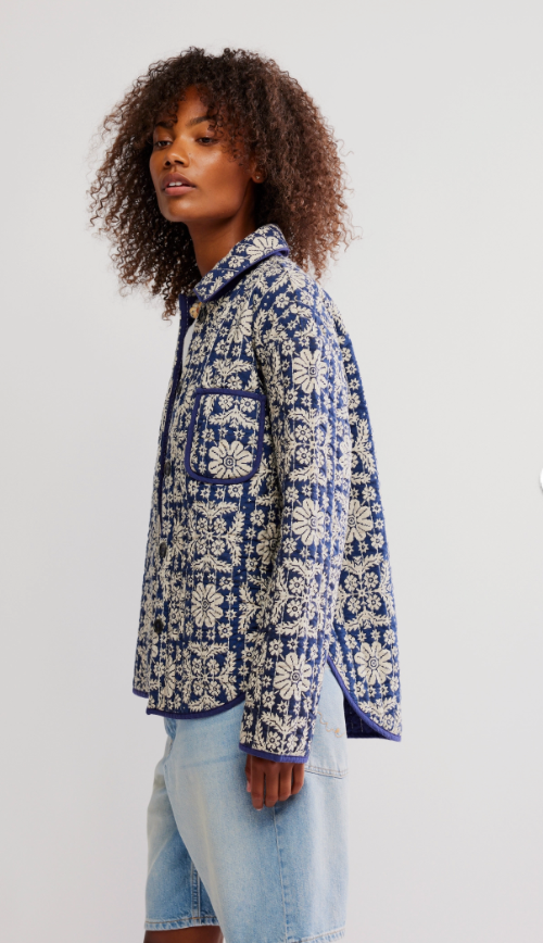 Alexie Blue and White Quilted Jacket by Free People