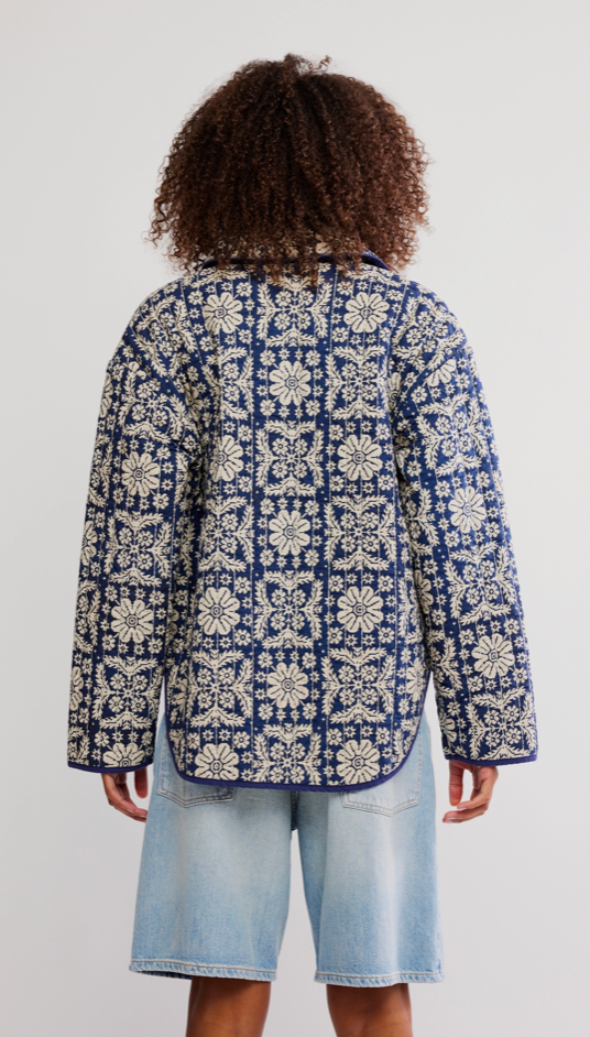 Alexie Blue and White Quilted Jacket by Free People