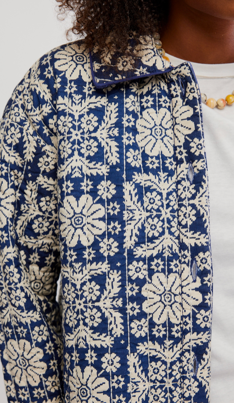 Alexie Blue and White Quilted Jacket by Free People