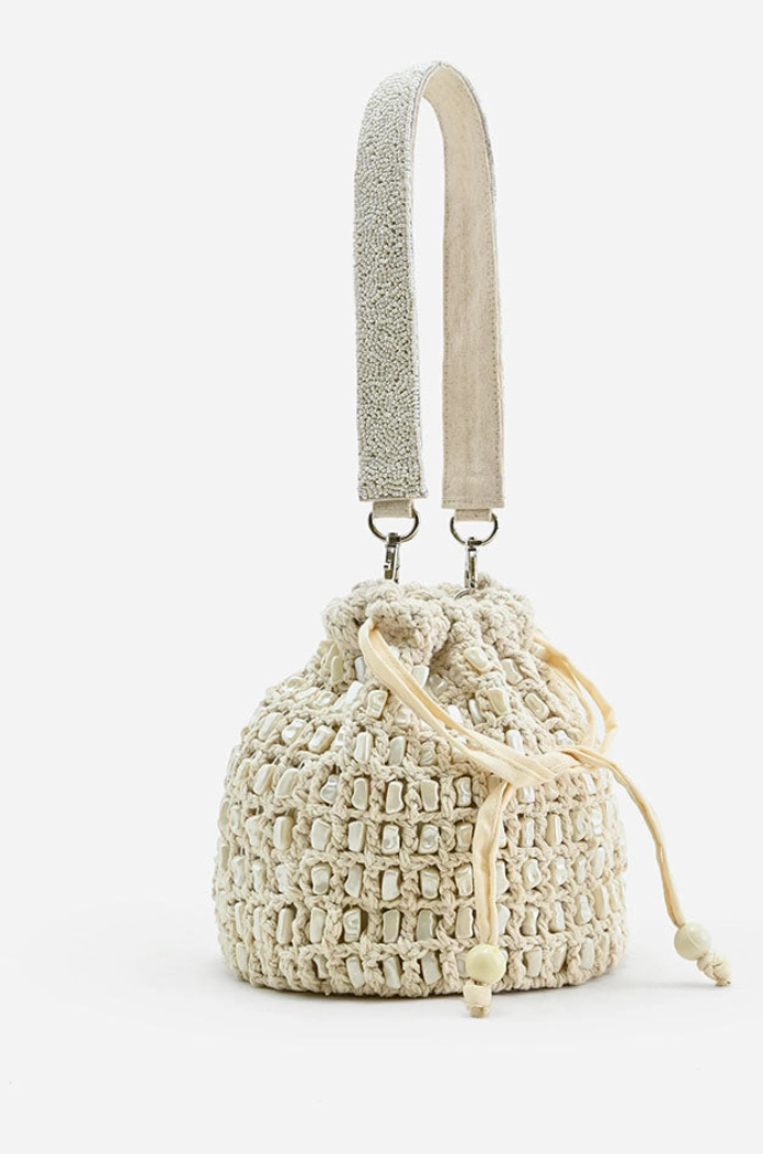Pearl Beaded Bucket Bag