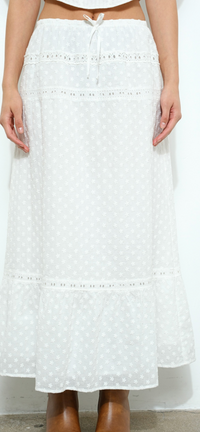Lace Trim Eyelet Tiered Maxi Skirt
