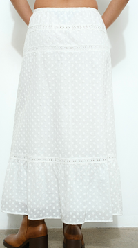 Lace Trim Eyelet Tiered Maxi Skirt