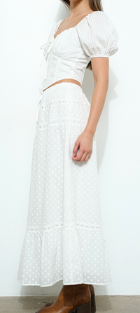 Lace Trim Eyelet Tiered Maxi Skirt