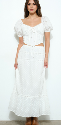 Lace Trim Eyelet Tiered Maxi Skirt