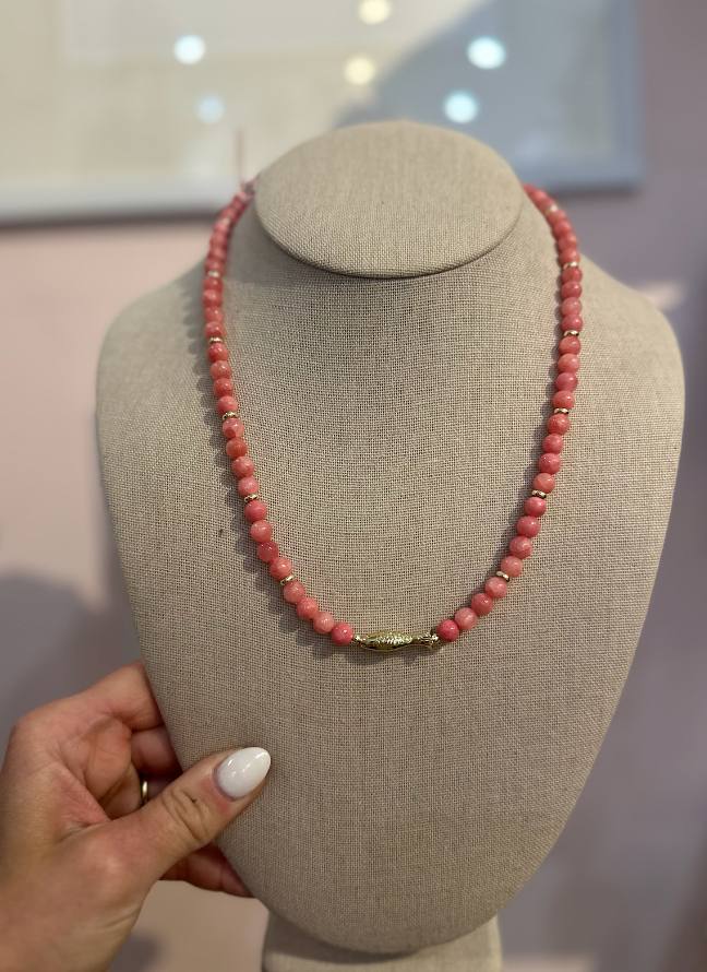 Salmon Coral Agate Quartz Gemstone Necklace by Kimberly Aman