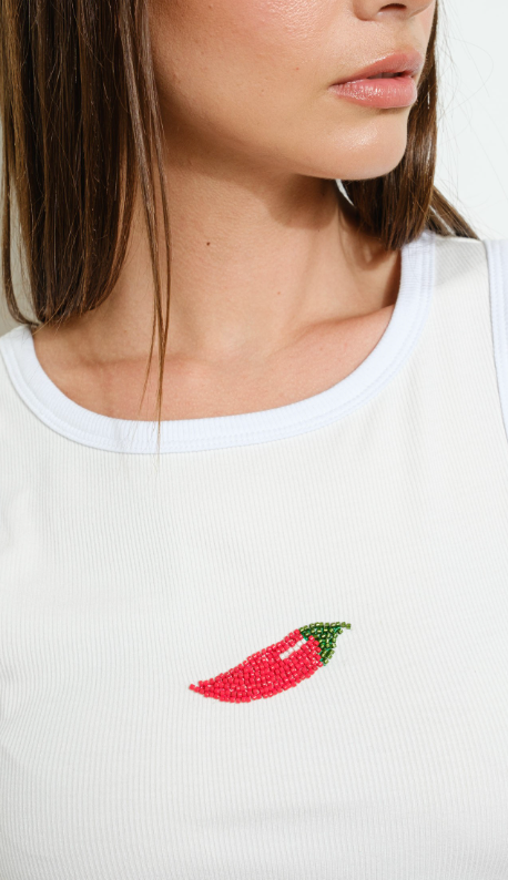 Chili Pepper Beaded Tank Top