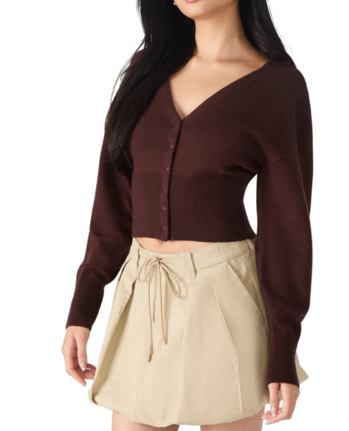 Lauryn Brown Button Down Sweater Cardigan by Steve Madden