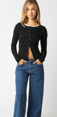Button Down Sweater Top in Truffle or Black
