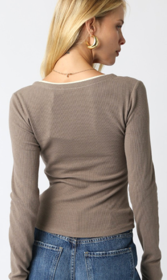 Button Down Sweater Top in Truffle or Black