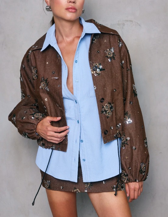 Harriet Sequin Jacket in Brown by Line and Dot