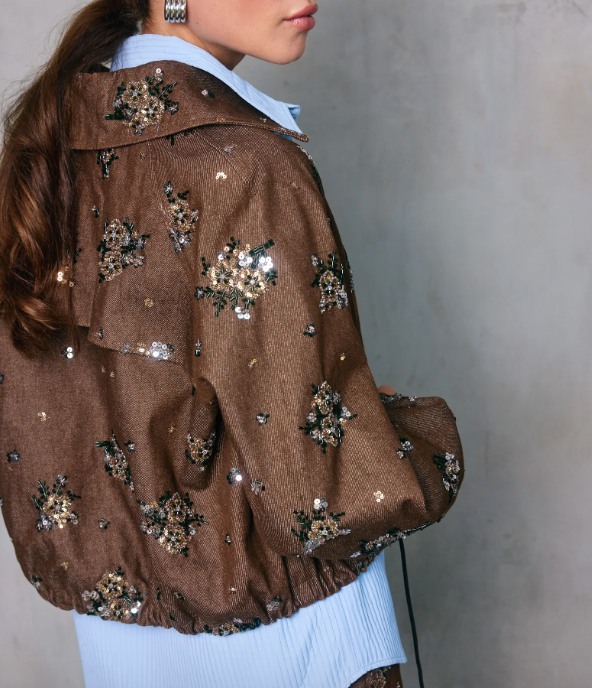 Harriet Sequin Jacket in Brown by Line and Dot
