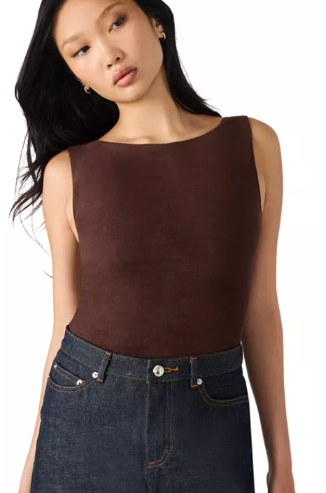Brown Faux Suede Bodysuit by Steve Madden