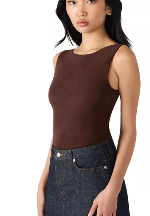 Brown Faux Suede Bodysuit by Steve Madden