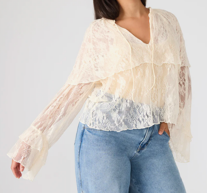 Lace Ruffle Long Sleeve Top by Steve Madden