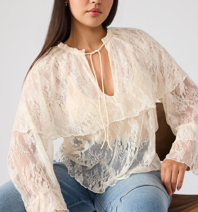 Lace Ruffle Long Sleeve Top by Steve Madden