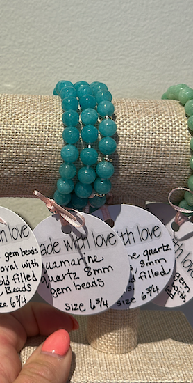 Aquamarine Quartz Beaded Bracelet by Kimberly Aman