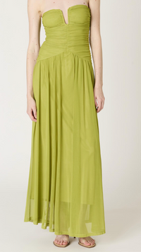 Beverly Strapless Maxi Dress by NIA (available in green or black)