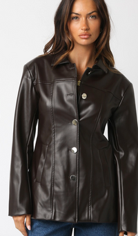 Vegan Leather Button Down Blazer Jacket in Brown or Black