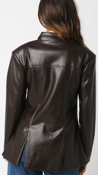 Vegan Leather Button Down Blazer Jacket in Brown or Black