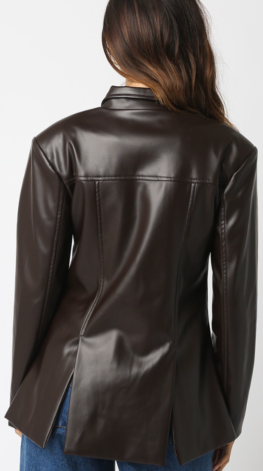 Vegan Leather Button Down Blazer Jacket in Brown or Black