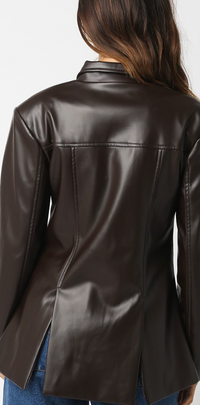 Vegan Leather Button Down Blazer Jacket in Brown or Black