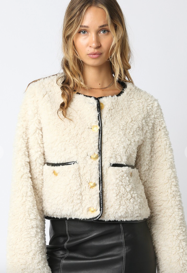 Cream Sherling Button Down Jacket