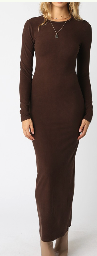 Brown Vegan Suede Maxi Dress