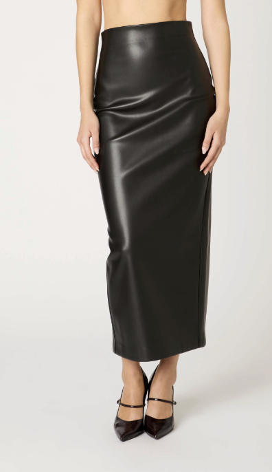 Brown Vegan Leather Skirt by NIA