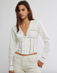 White Lace Button Down Top by Free People
