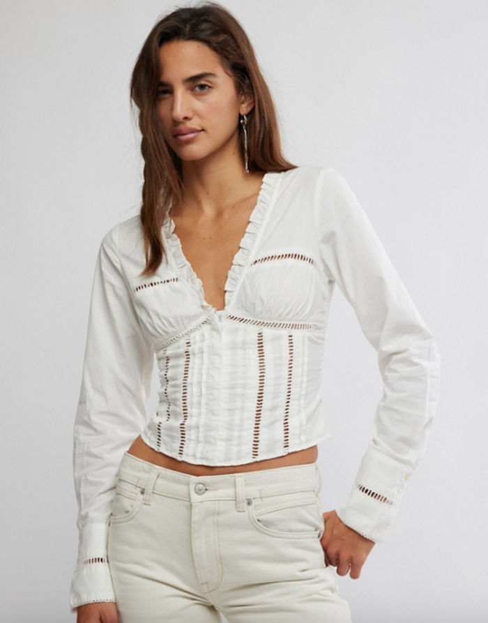 White Lace Button Down Top by Free People