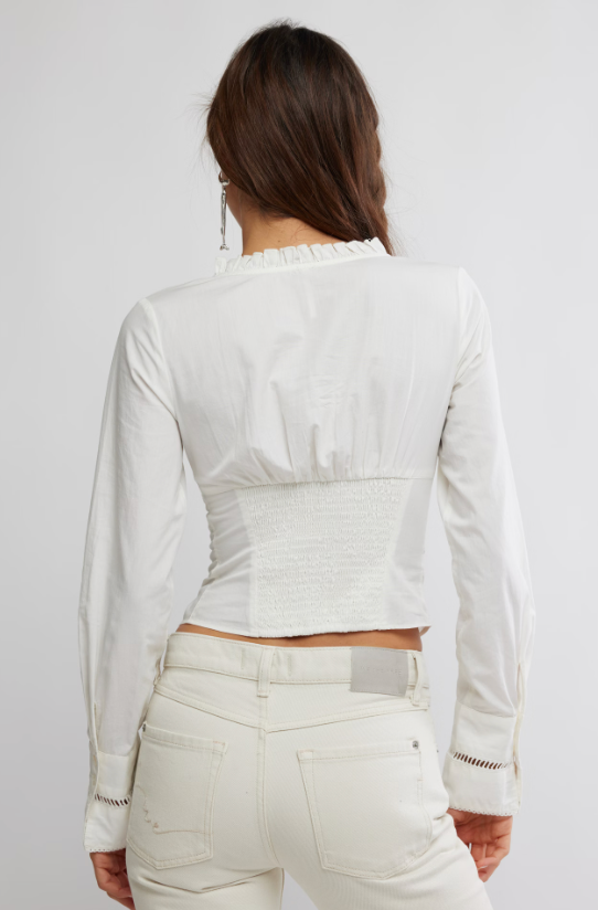 White Lace Button Down Top by Free People