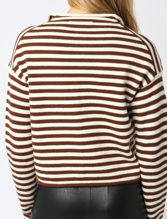 Brown Striped Button Down Sweater