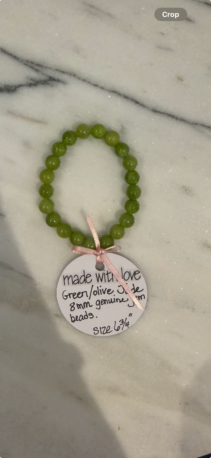Olive Jade 8 mm genuine gem Beaded Bracelet by Kimberly Aman