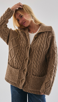 Button Down Cable Knit Cardigan Sweater
