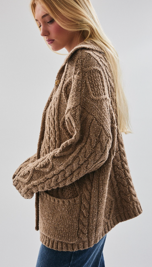 Button Down Cable Knit Cardigan Sweater
