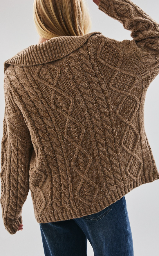 Button Down Cable Knit Cardigan Sweater