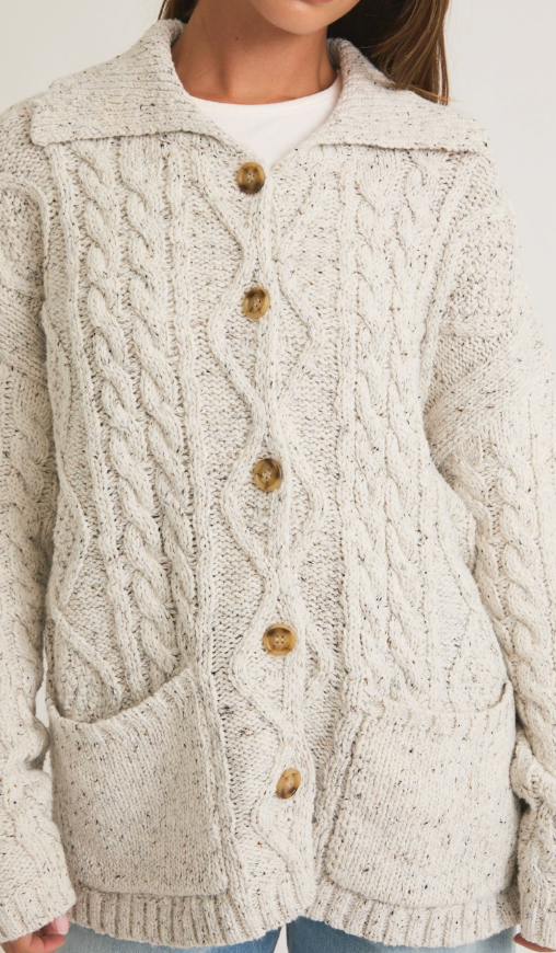 Button Down Cable Knit Cardigan Sweater