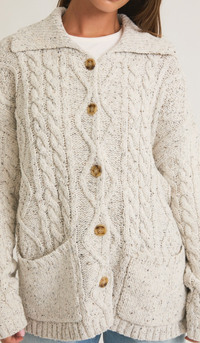 Button Down Cable Knit Cardigan Sweater