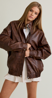 Vegan Leather Bomber Jacket