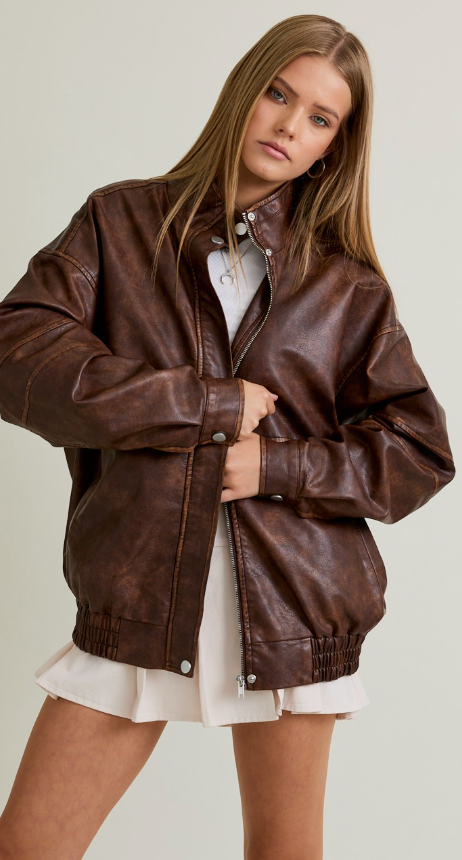 Vegan Leather Bomber Jacket